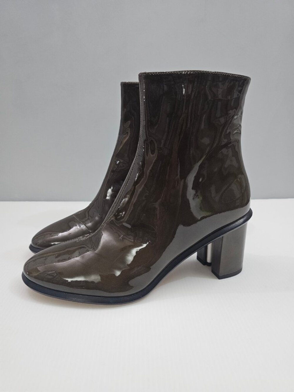 Tory Burch Brooke Ankle Boot Womens 9 Dark Moss Green Patent Leather Block Heel